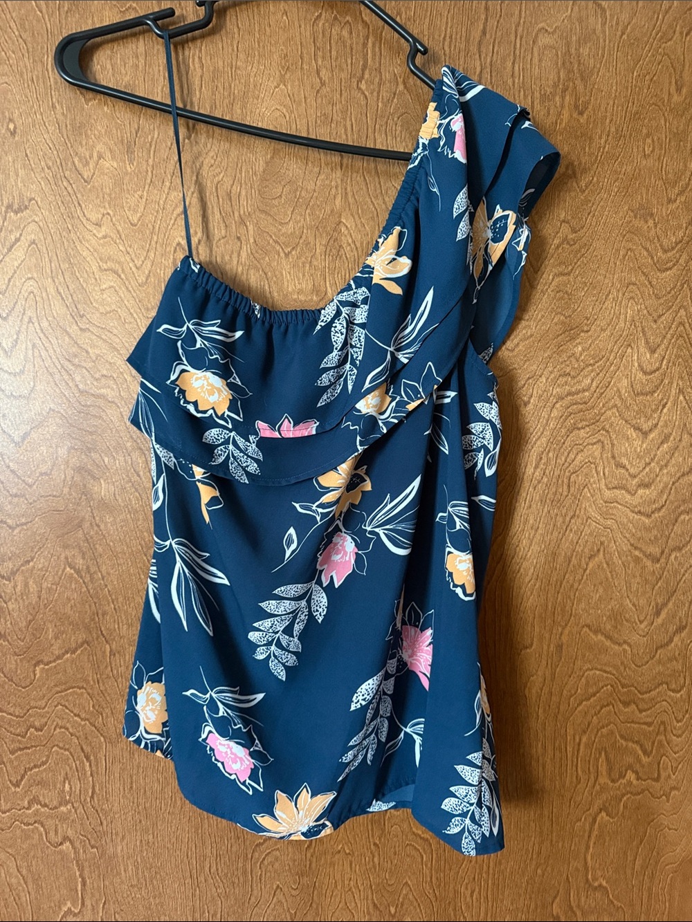 Apt. 9 Navy Floral Off-Shoulder Top with Pink & Yellow Blooms
